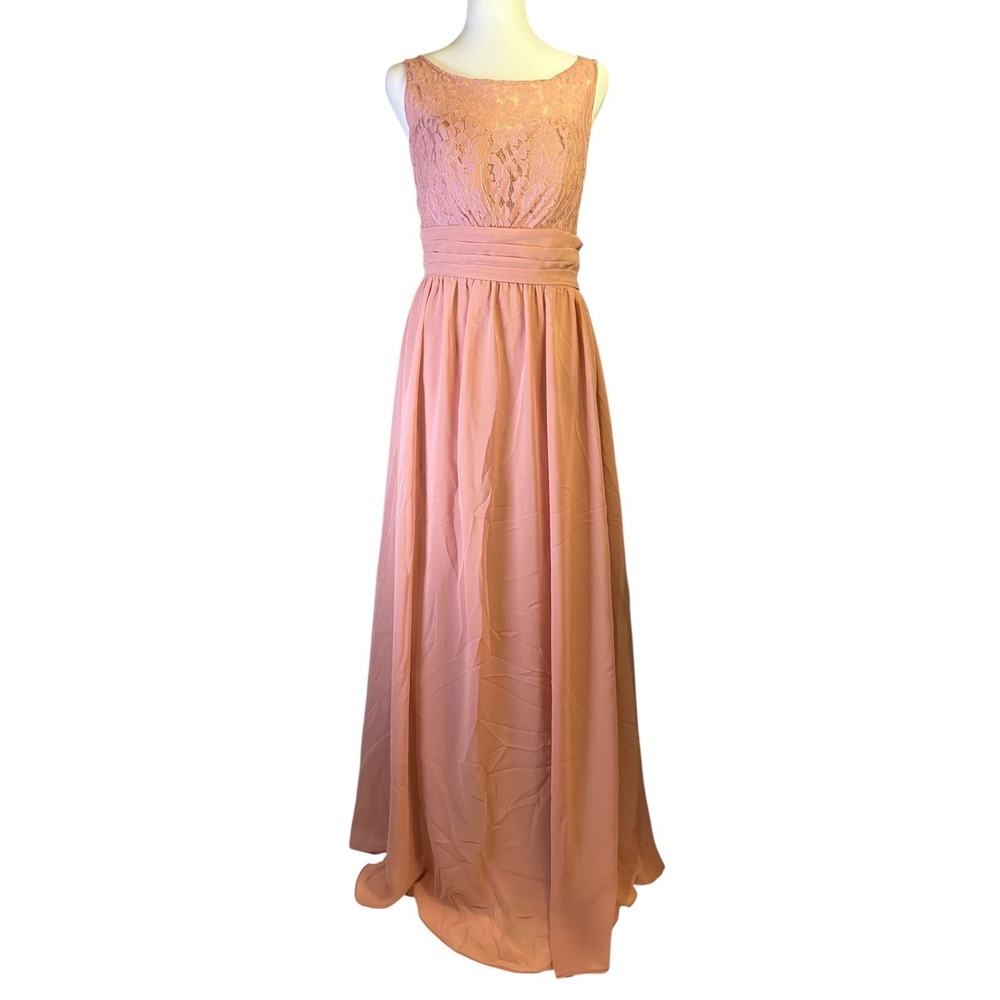 Christina Wu Celebration Mauve Pink Lace Open Back Chiffon Gown 22675 Womens 6